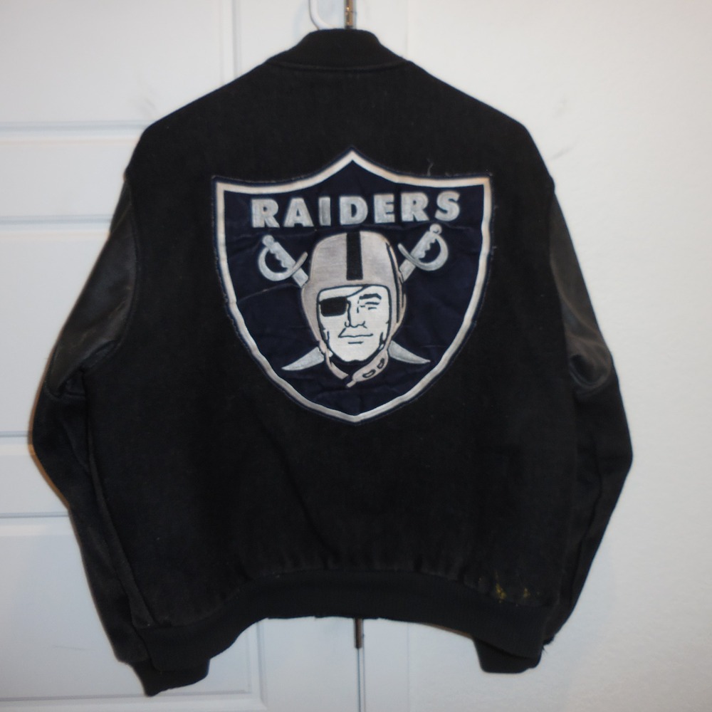 Vintage Chalk Line Oakland Raiders Varsity Jacket Black Wool Leather Mens Large